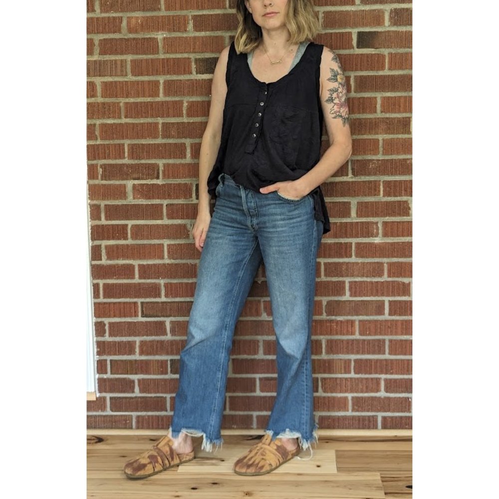 FREE PEOPLE Maggie Mid Rise Straight Leg Jeans / Sequoia Blue